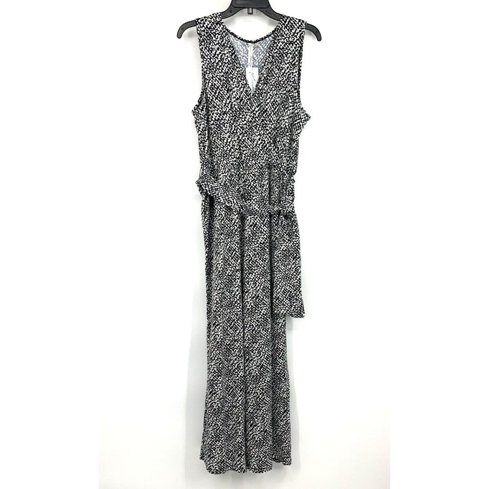 NY Collection Jumpsuit Black Printed Sleeveless V Neck NWT - Picture 2 of 13